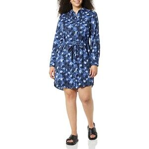 Georgette Fluid Drape Long-Sleeve Button Down Shirt Dress Sz M